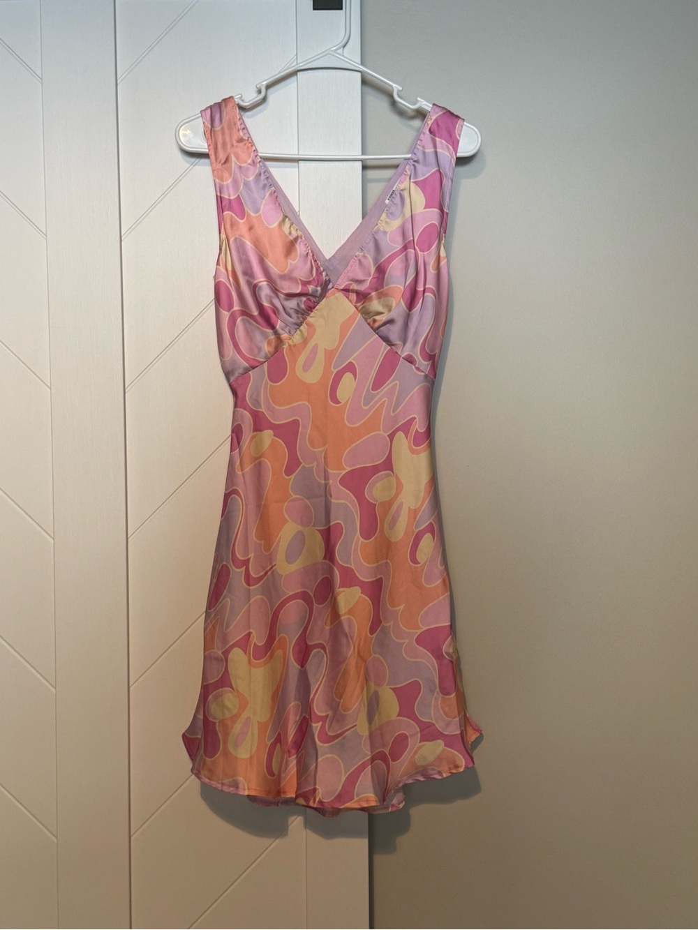 Peppermayo Audrey Vintage Slip Dress Psychedelic Swirl Satin Mini Pink Size 4 - Picture 3 of 9